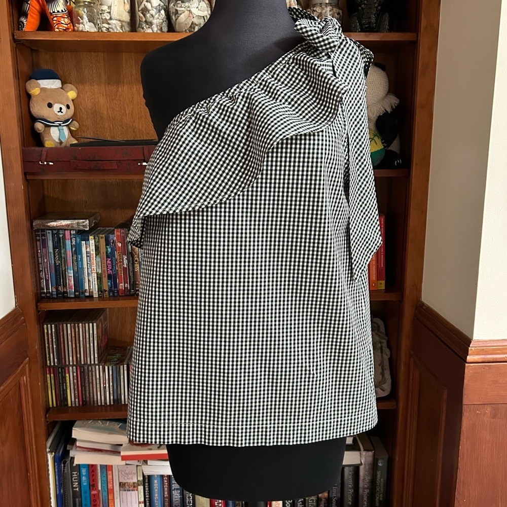 Vineyard Vines Gingham One Shoulder Bow Top